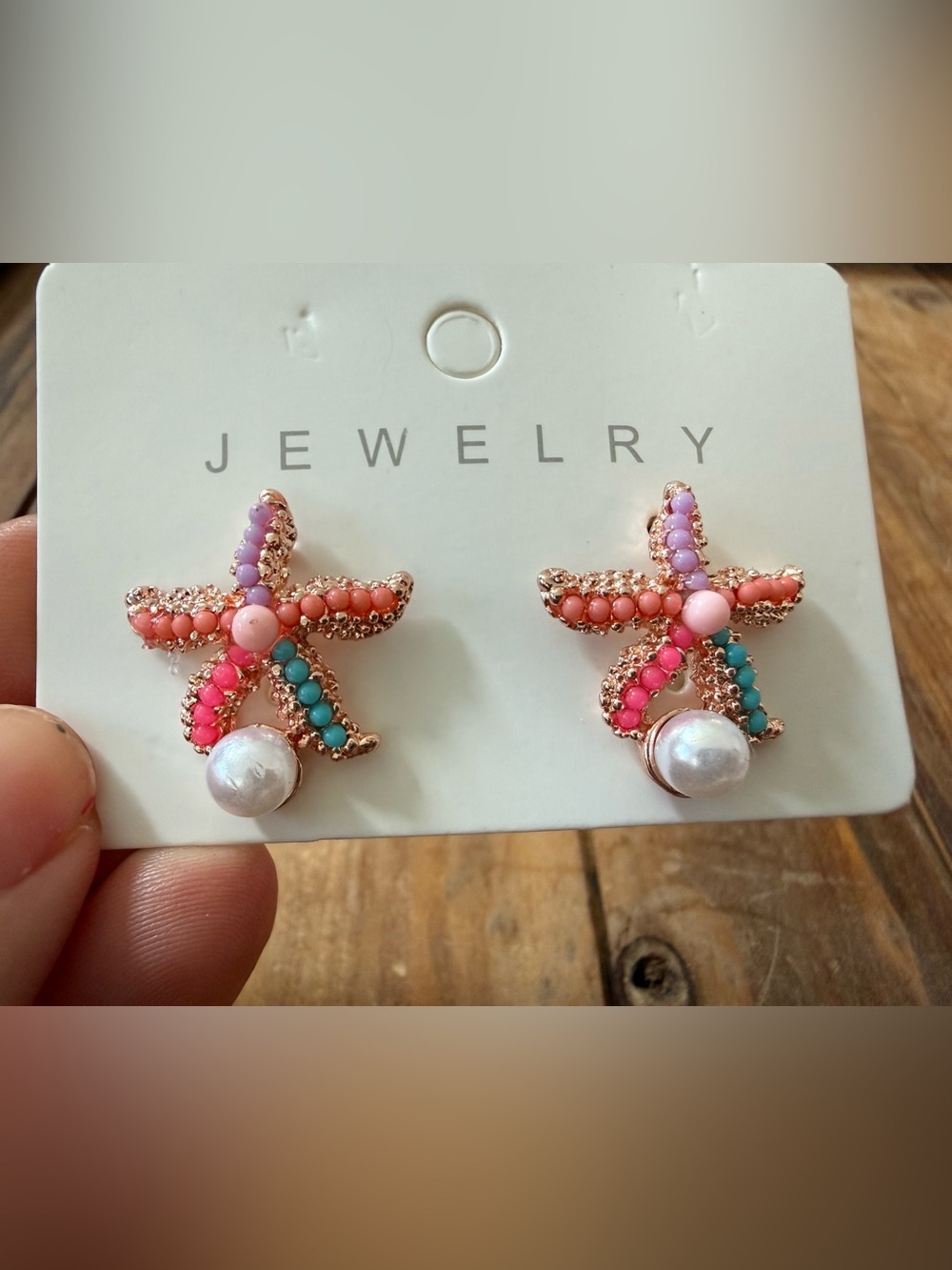 Colorful Beaded Starfish Earrings with Pearl Accent